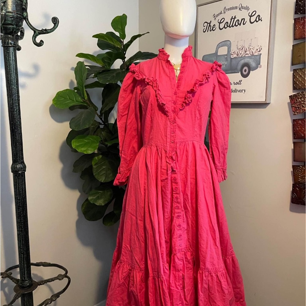 Vintage 1970’s made in India Vibrant Pink Ruffled Dress